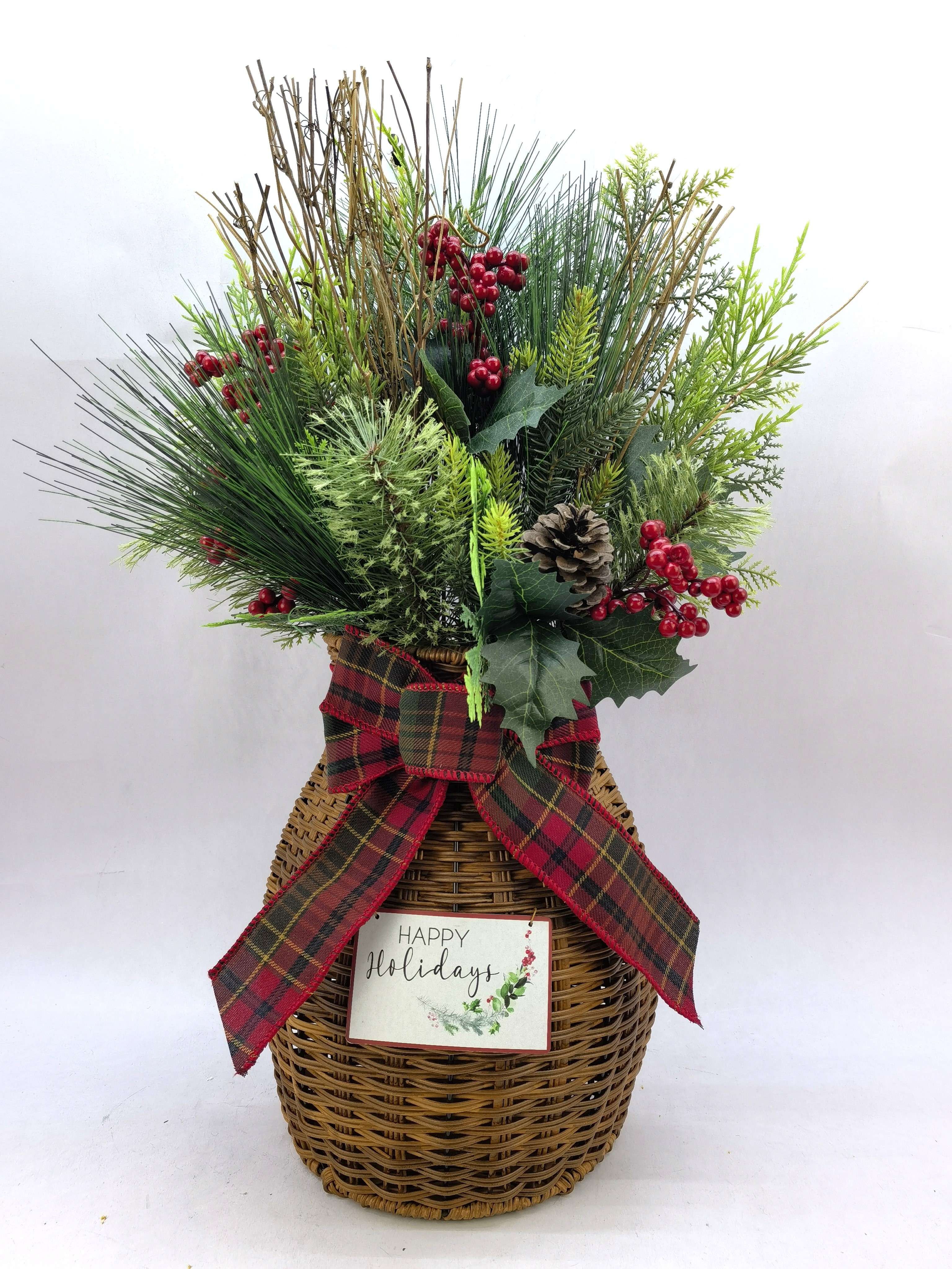 24 in Traditional Greenery Basket Decor, by Holiday Time | Walmart (US)