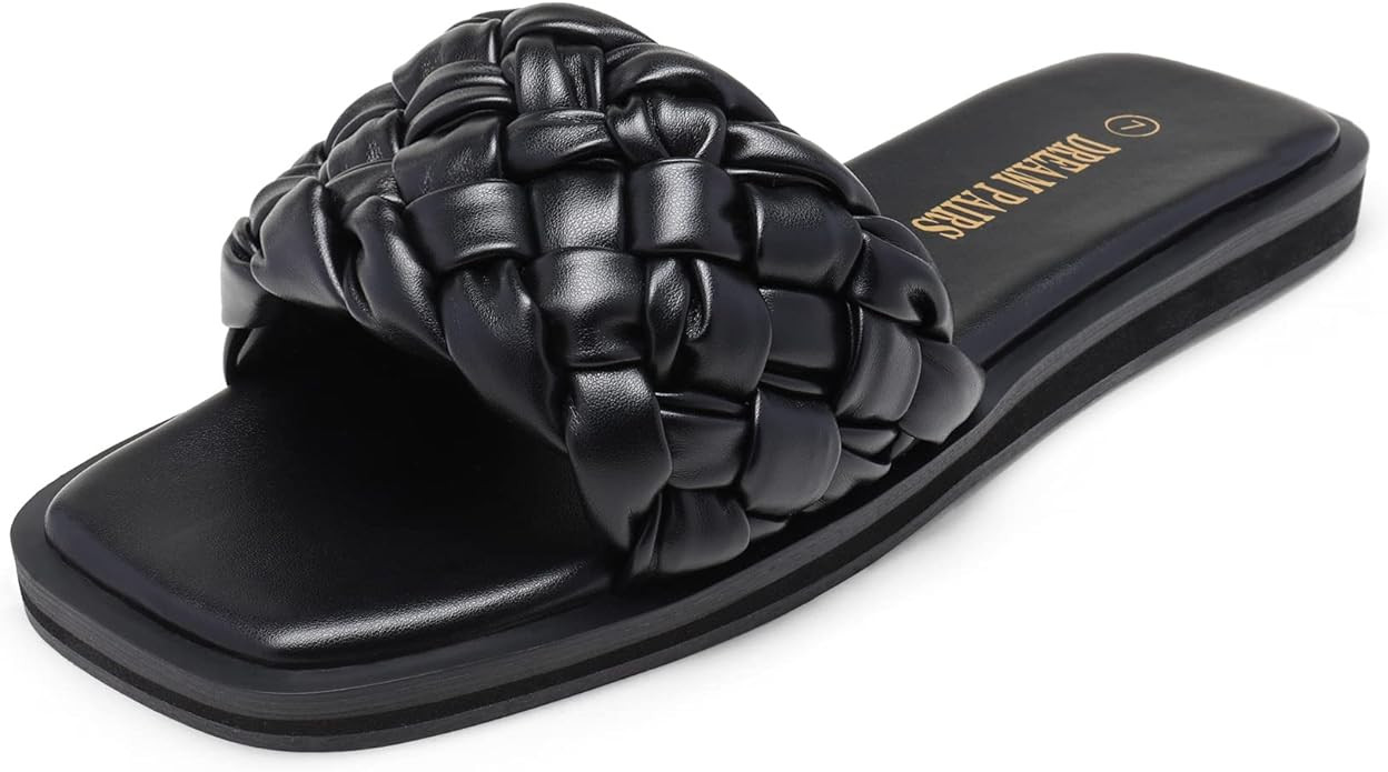 DREAM PAIRS Women's Square Open Toe Slide Sandals Cute Slip on Braided Slides Flat Sandals for Su... | Amazon (US)
