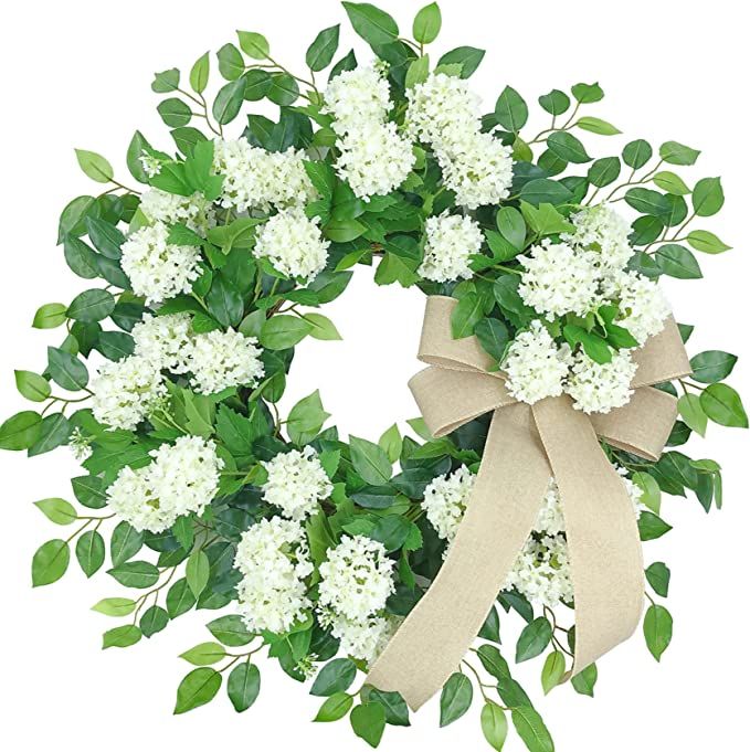 Easy Fine 24 Inch Snowball Hydrangea Wreath for Front Door, Spring Wreath,Summer Wreath,Year Roun... | Amazon (US)