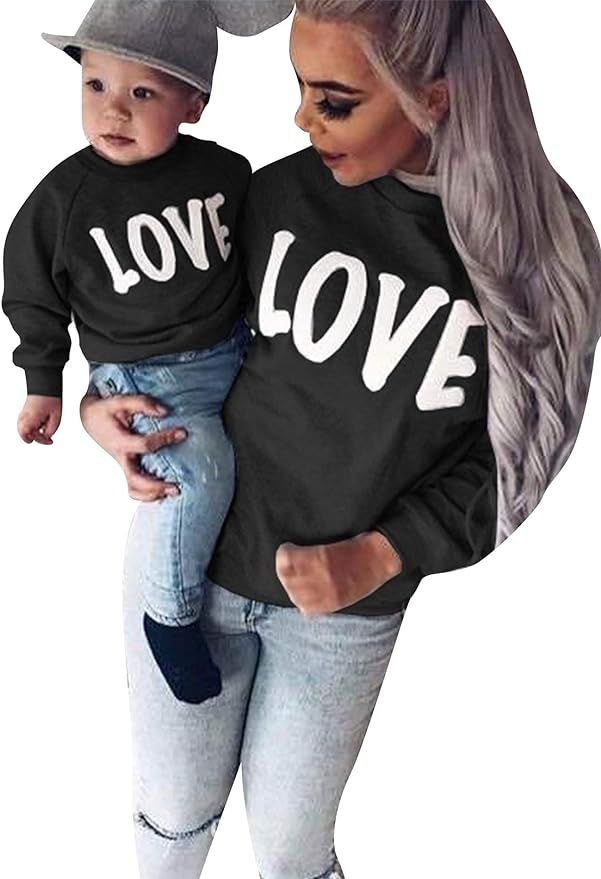 YMING Mommy and Me Outfits Love Heart Family Matching Sweatshirts Long Sleeve Pullover Crew Neck ... | Amazon (US)