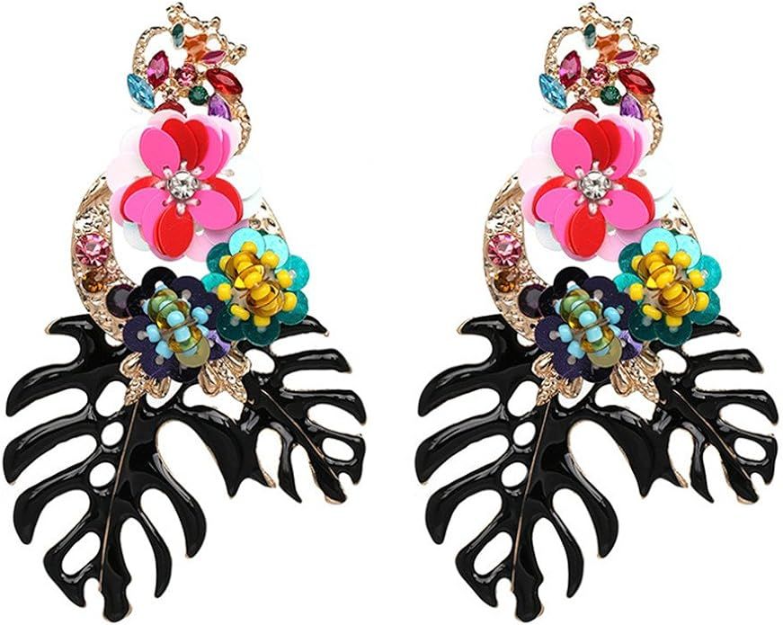 Lureme Gorgeous Colorful Sequin Flower Floral Leaf Stud Earrings for Women and Girls (er006023) | Amazon (US)