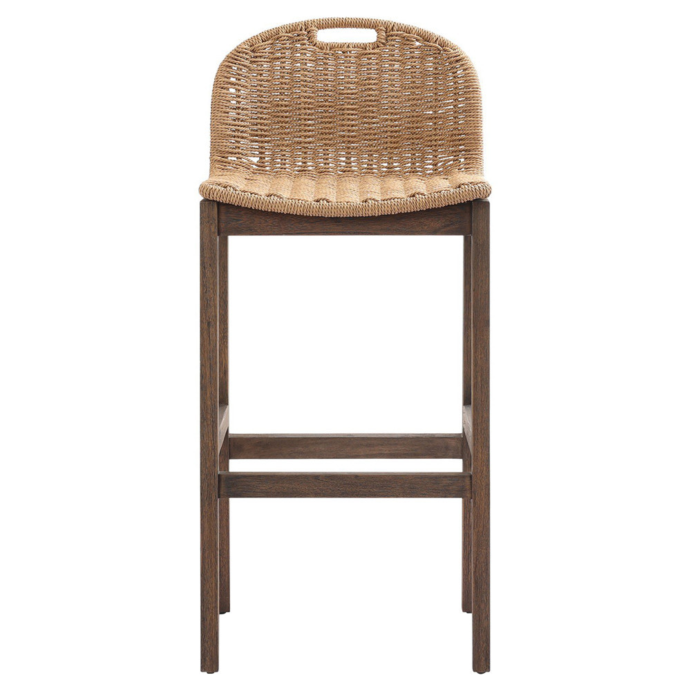 Tiffer Stained Saddle Brown Teak Wood Textured Counter Stool | Kathy Kuo Home