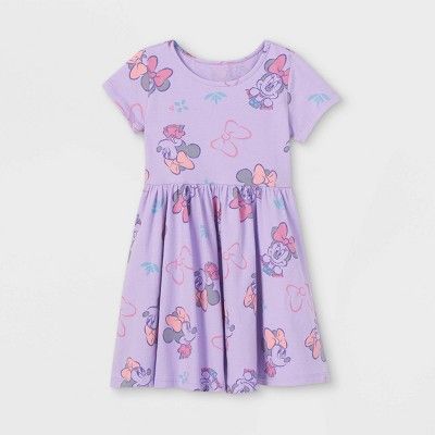 Toddler Girls' Minnie Mouse Short Sleeve Jersey Knit Dress - Purple | Target