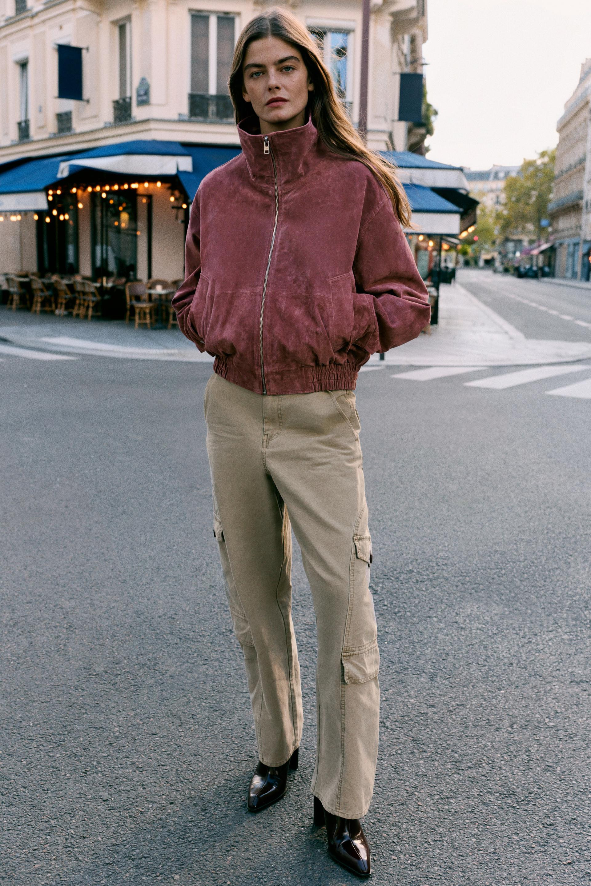 Zara - 100% Leather High Neck Bomber Jacket - Marsala - L - Woman | Zara US