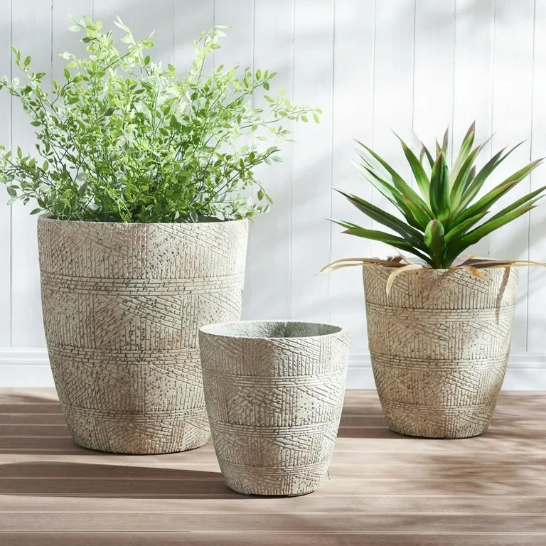 Wallowa Concrete Flower Pots with Drainage Holes, 17.6"+13.8"+9.8" Dia Round Plant Container for ... | Walmart (US)