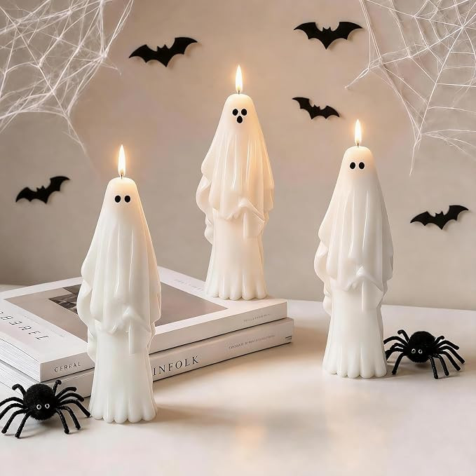 Halloween Decorations Cute Ghost Candles for Mantel Party, 3 PCS | Amazon (US)