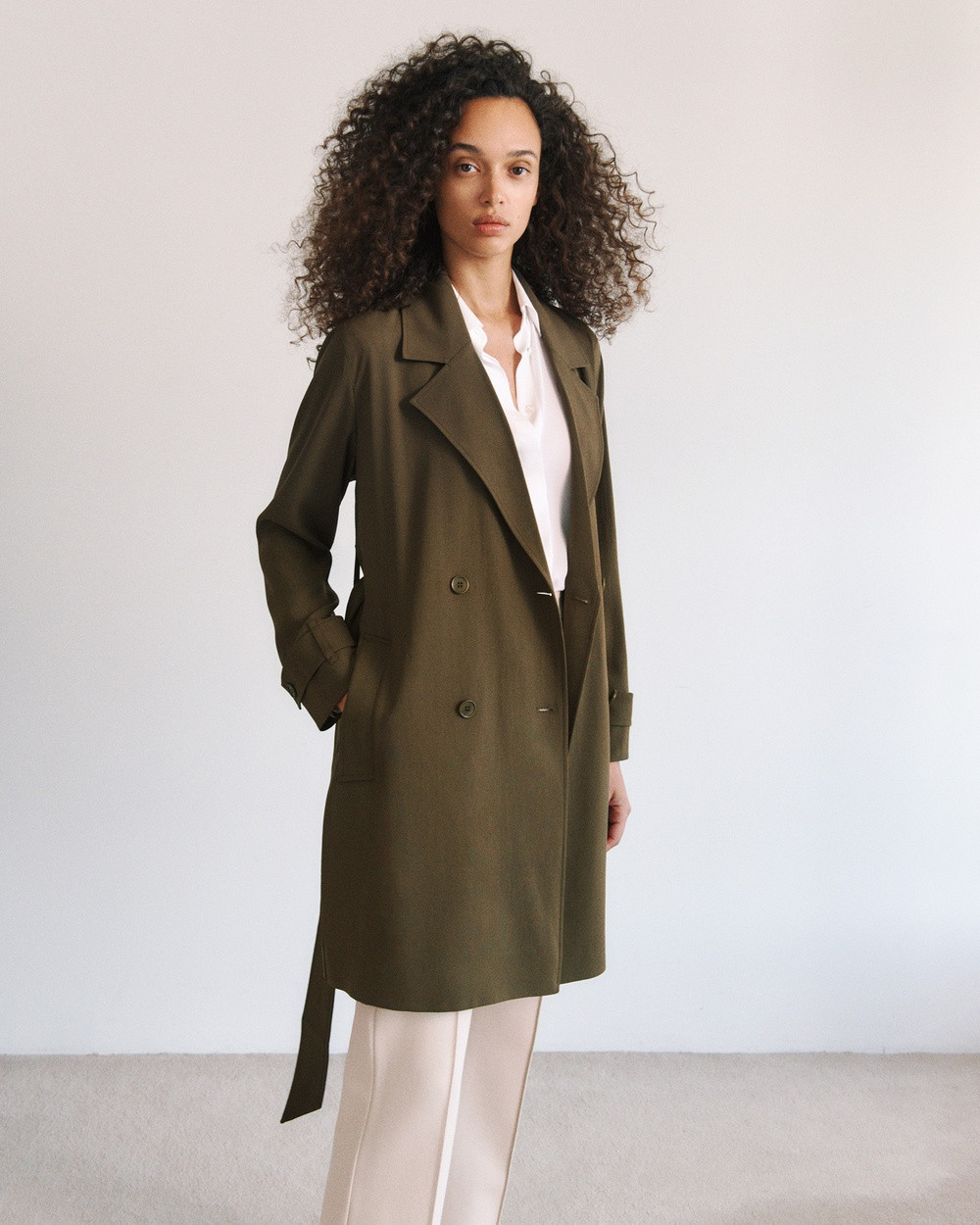 Trenery - Soft Mid Length Trench Coat in Dark Khaki - Coats & Jackets (Brown) Soft Mid Length Trench Coat in Dark Khaki | THE ICONIC (AU & NZ)