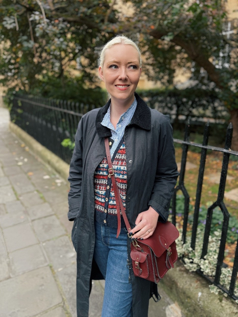 Everyday style with Barbour, Cambridge Satchel Company and Brora! 

Blue Stripe Pie Crust Shirt (past) and Sleeveless Wool Fair Isle Waistcoat (current) - Brora 

Traveller Bag in Oxblood Leather (gift idea!) - Cambridge Satchel Company 

Blue Skinny Jeans - Mint Jeans

Navy Wax Cotton Trench Coat - Barbour 

#LTKuk #LTKautumn #LTKeurope