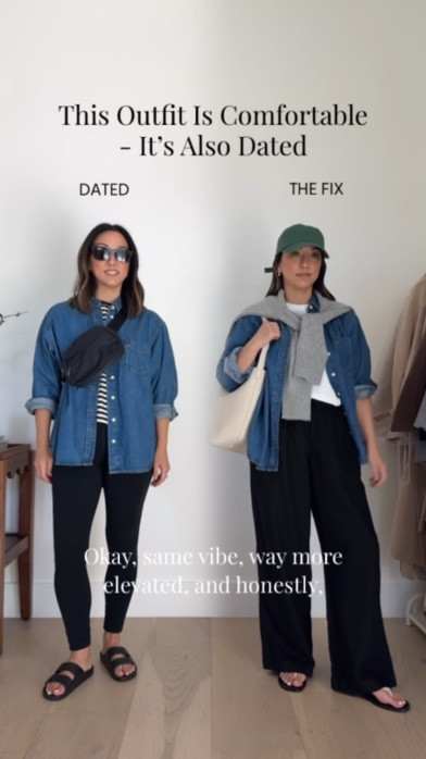 Pretend I’m your stylist, let’s fix this outfit in 60 seconds - biggest update os going from leggings to a roomier black pant option. 

Gap big shirt petite xs (old)
Madewell tee xs
Everlane seater xs
Gap Factory line oats petite xs
Everlane sandals 5
Quince bucket 
Pol Ralph Lauren hat
Electric picks earrings

petite style

#LTKmomlife #LTKootd #LTKPetite