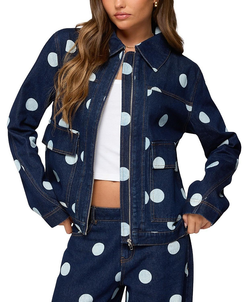 Edikted Leyah Polka Dot Oversized Denim Jacket | Bloomingdale's (US)