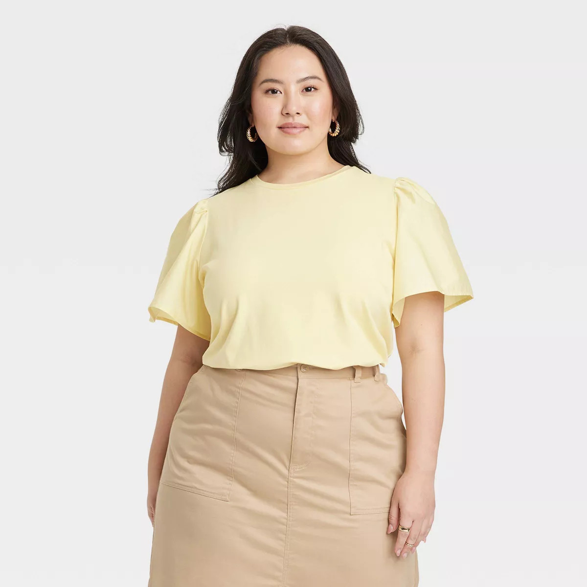 Women's KTW Puff Elbow Sleeve T-Shirt - A New Day™ Yellow XXL | Target