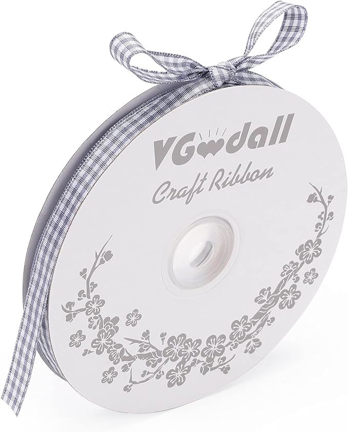 VGoodall Dark Grey Gingham Ribbon, 3/8 x 50Yd Picnic Craft Ribbon Dark Grey Ribbons for Hair Acce... | Amazon (US)