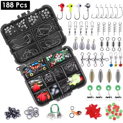 iMounTEK "188-Piece Portable Fishing Accessory Kit with Hooks, Sinkers, Lures, Weights & Tackle Box"Transparent | Target