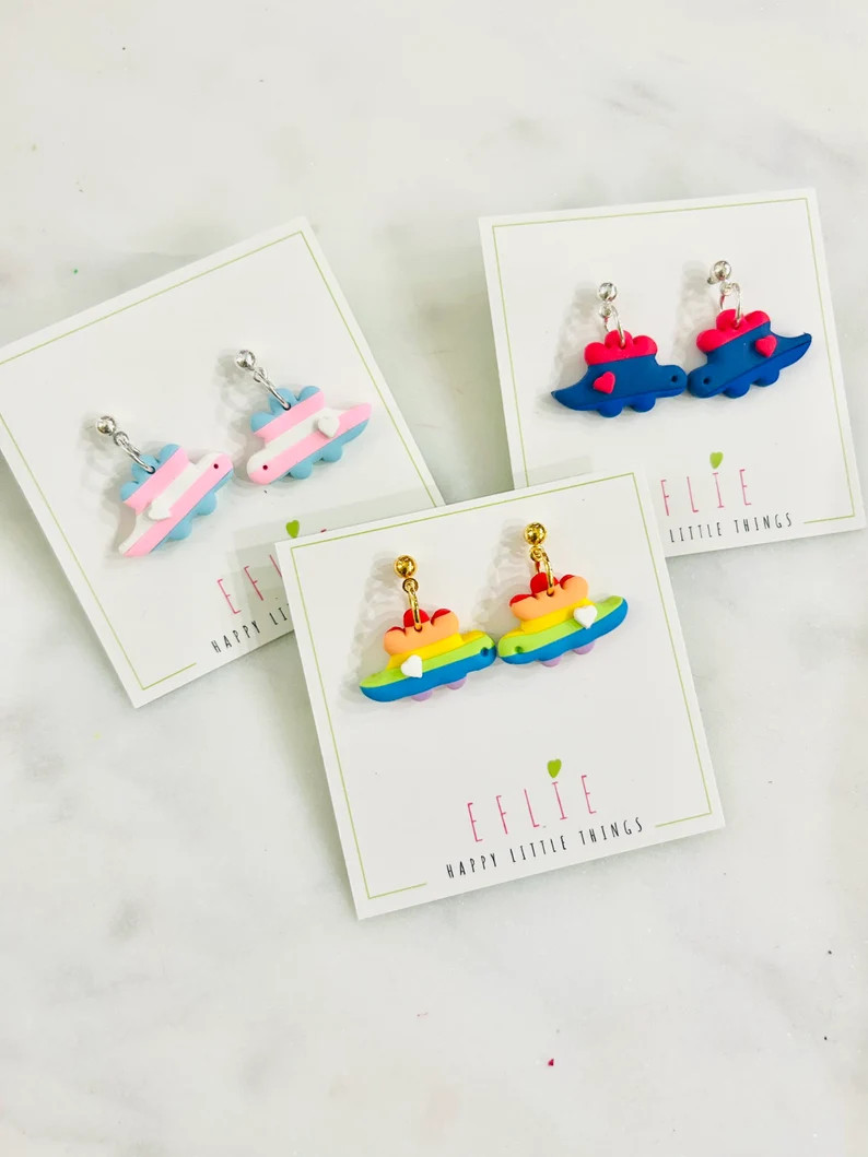 Rainbow Dinosaurs Dangle Earrings | LGBT Jewelry | Pride Month Gift | LGBT Community Dinosaur Rai... | Etsy (Global)