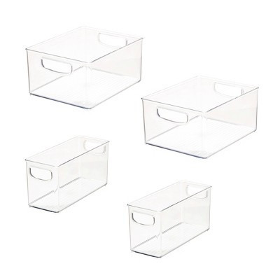 iDESIGN 4pc 10"x8"x5" Recycled Plastic Organizer Bin Set: Clear Kitchen Storage & Organization, Dishwasher-Safe | Target