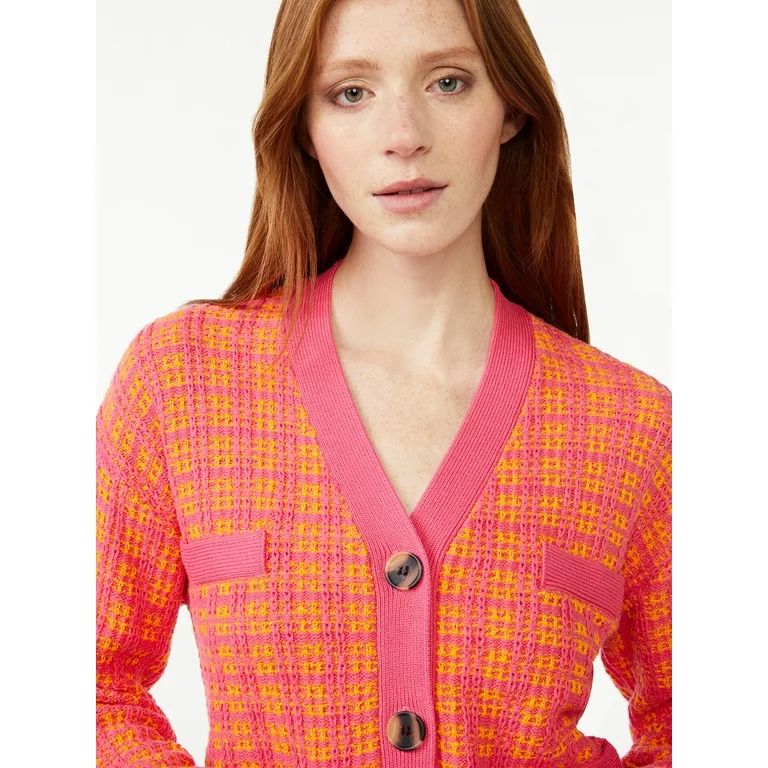 Free Assembly Tweed Cardigan Sweater with Welt Pockets, Midweight | Walmart (US)