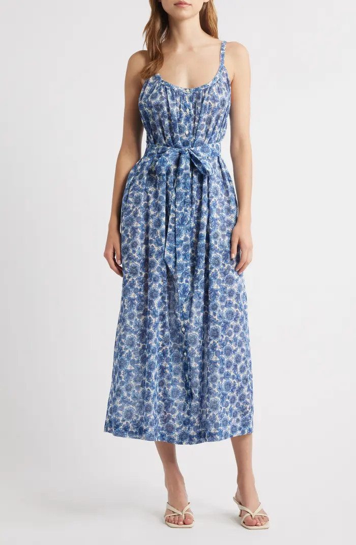 DÔEN Nevita Belted Organic Cotton Voile Midi Dress | Nordstrom | Nordstrom