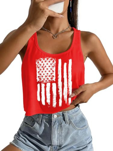 4th of July Sexy Crop Tank for Women Vintage American Flag Sleeveless Tee USA Proud Summer Patriotic Shirt(S,01-cRed) | Amazon (US)