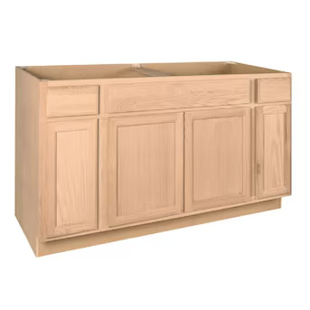 Project Source Oak Brook 60-in W x 35-in H x 23.75-in D Natural Unfinished Oak 2-Drawers Sink Bas... | Lowe's