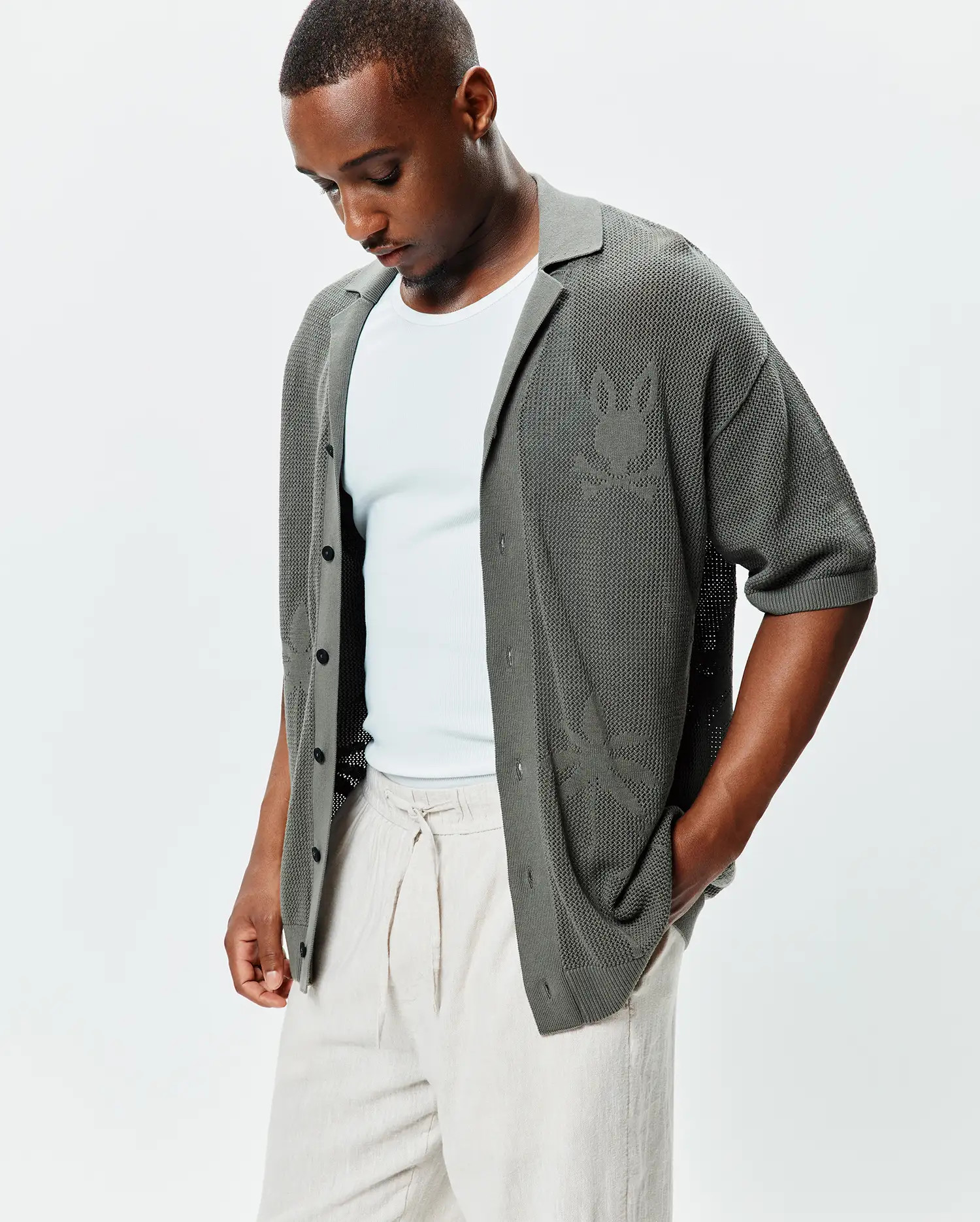 Men's Brad Oversized Knit Shirt in Dark Gray | Psycho Bunny | Psycho Bunny (US)