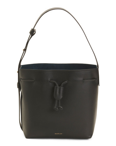 Leather York Mews Medium Drawstring Bucket Bag For Women | TJ Maxx