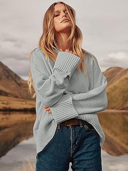 ANRABESS Women's Crewneck Long Sleeve Oversized Fuzzy Knit Chunky Warm Pullover Sweater Top | Amazon (US)
