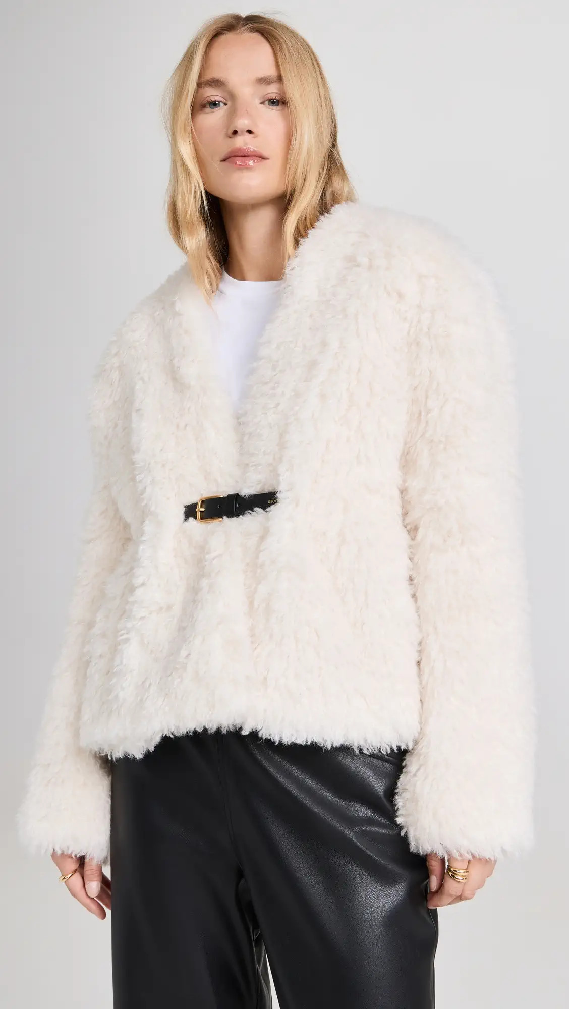 RECTO Faux Shearling Belted Strap Detail Coat | Shopbop | Shopbop