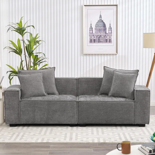 Makassar 89.37'' Chenille Square Armrest Couch Sofa | Wayfair North America