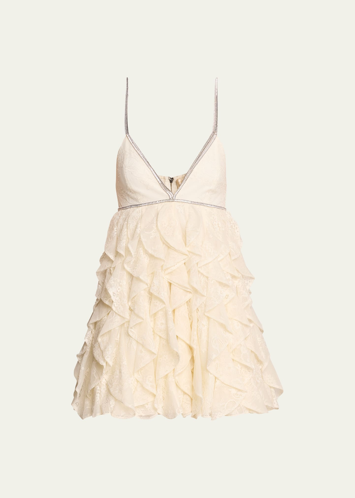 Alice + Olivia Wilmarie Embellished Lace Ruffle Mini Gown | Bergdorf Goodman