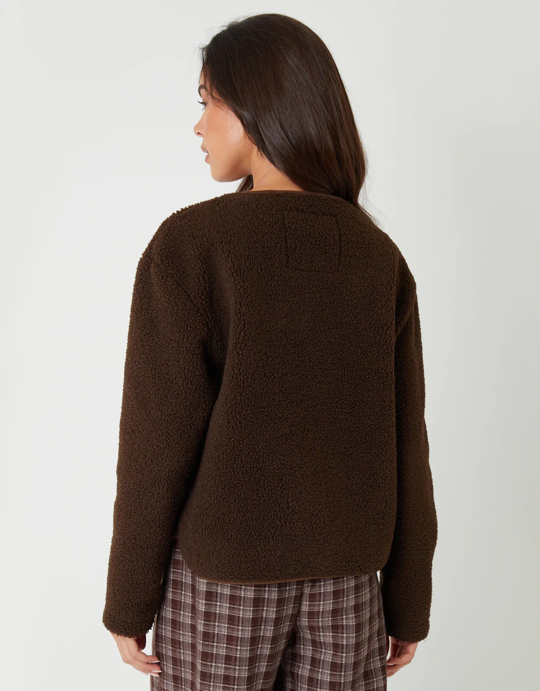 Chocolate Brown Fleece Borg Toggle Jacket | Threadbare