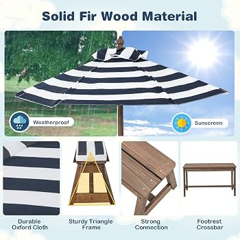HONEY JOY Kids Picnic Table, Outdoor Wooden Table & Bench Set w/Removable Cushions and Umbrella, ... | Amazon (US)