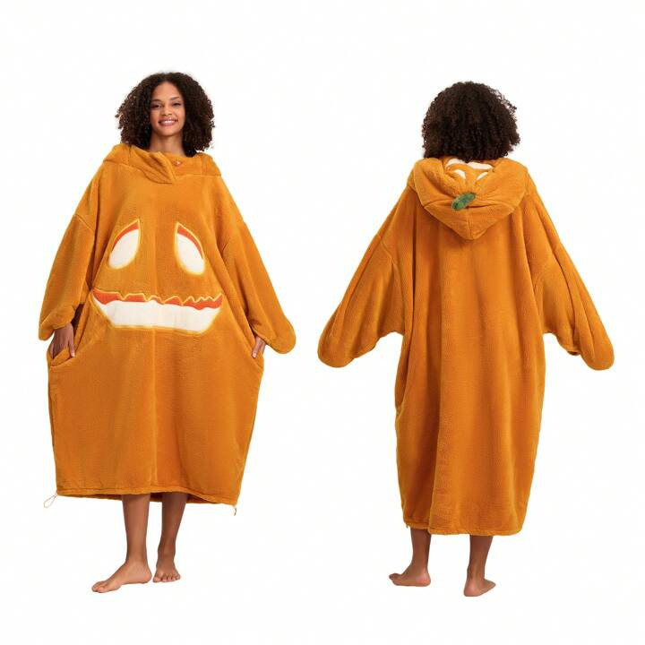 Women Winter Cozy Loose Cute Pumpkin Costume Long Sleeve Hoodie For Cosplay Costume | SHEIN