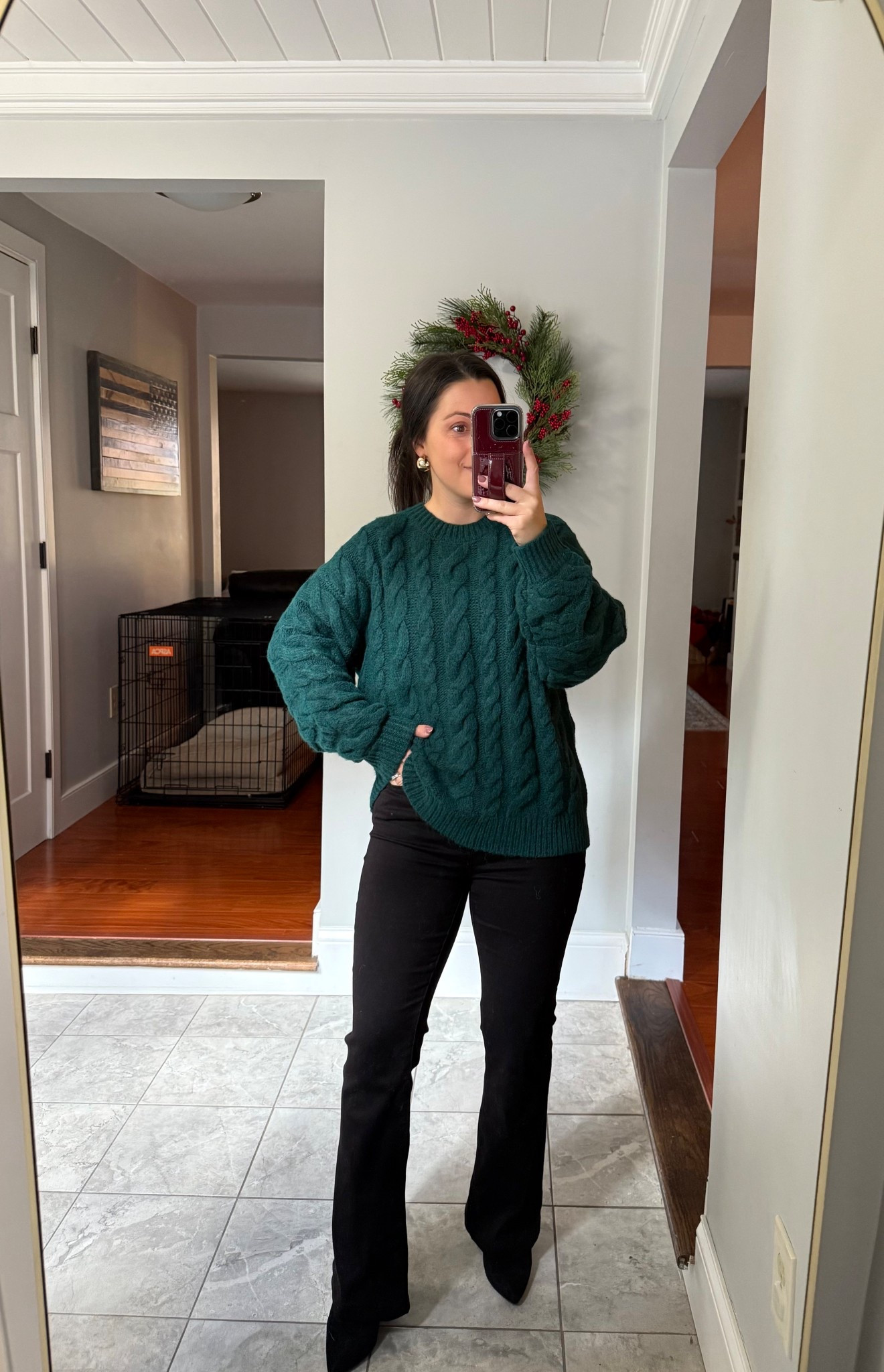 Size xs sweater, 2 jeans (hemmed, I’m 5ft) boots are tts

Winter sweater, cable knit sweater, winter outfit, black jeans, bootcut jeans, petite, mom outfit, casual outfit, green sweater 

#LTKSeasonal #LTKPetite #LTKootd
