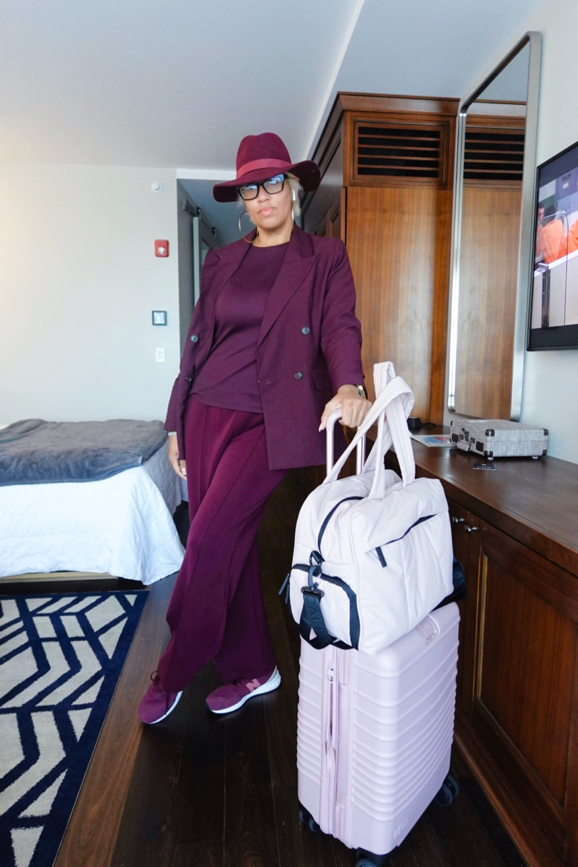 Airport-ready and still on point! ✈️ This comfy yet chic burgundy suit is my go-to for flights—stylish enough to walk straight into a meeting, yet cozy for long travel days.

Travel tip #1: Always opt for layers! This blazer is perfect for adjusting to chilly plane cabins or warmer terminal lounges.
Travel tip #2: Keep your carry-on light but efficient—pack versatile pieces that can be mixed and matched for any occasion during your trip.

Download the LTK app and search Pinktravelista or tap my bio LTK to shop this look and more. Sizing and much detail are included in my LTK post.

I am 6 feet tall, weigh 180 pounds, and typically wear small to medium outfits. Tall-friendly exact sizing will be in my LTK caption.

The look and more are linked in LTK. Not familiar with LTK? It’s an app you can download to easily shop all my looks and travel accessories. 😊

#outfitinspiration #EverydayOutfit #OutfitIdeas #VacationFashion #VacationOutfitIdeas #outfitinspo #FashionStyle #AirportOutfit #TravelStyle

#LTKStyleTip #LTKWorkwear #LTKTravel

#LTKStyleTip #LTKTravel #LTKWorkwear