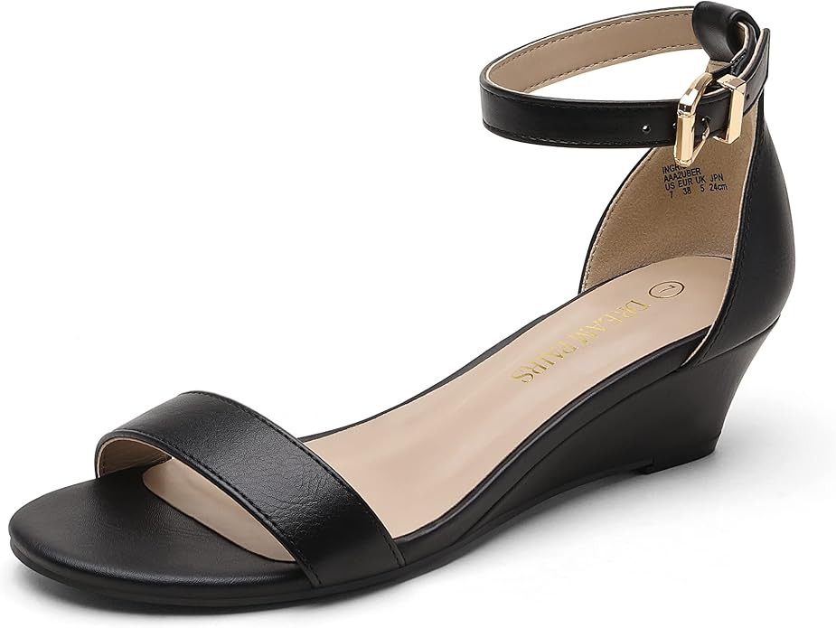 DREAM PAIRS Women's Ingrid Ankle Strap Low Wedge Sandal | Amazon (US)