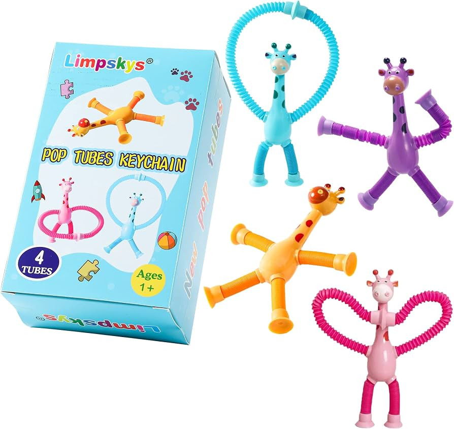 4 Pack Telescopic Suction Cup Giraffe Toy,Sucker pop Tube Giraffe,Suction Cup Toys,Animal pop Tub... | Amazon (US)