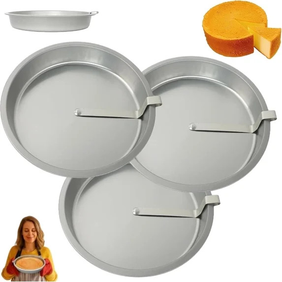 Kitchen 9.8 Inch Round Cake Pans, 3 Pack, Silver Cake Pan with a Built-in Swivel Blade, Easy Rele... | Walmart (US)