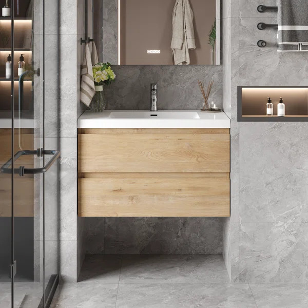 Angela 30 inch Fully Assembled Single Floating Bathroom Vanity with Solid Surface Sink | Wayfair North America