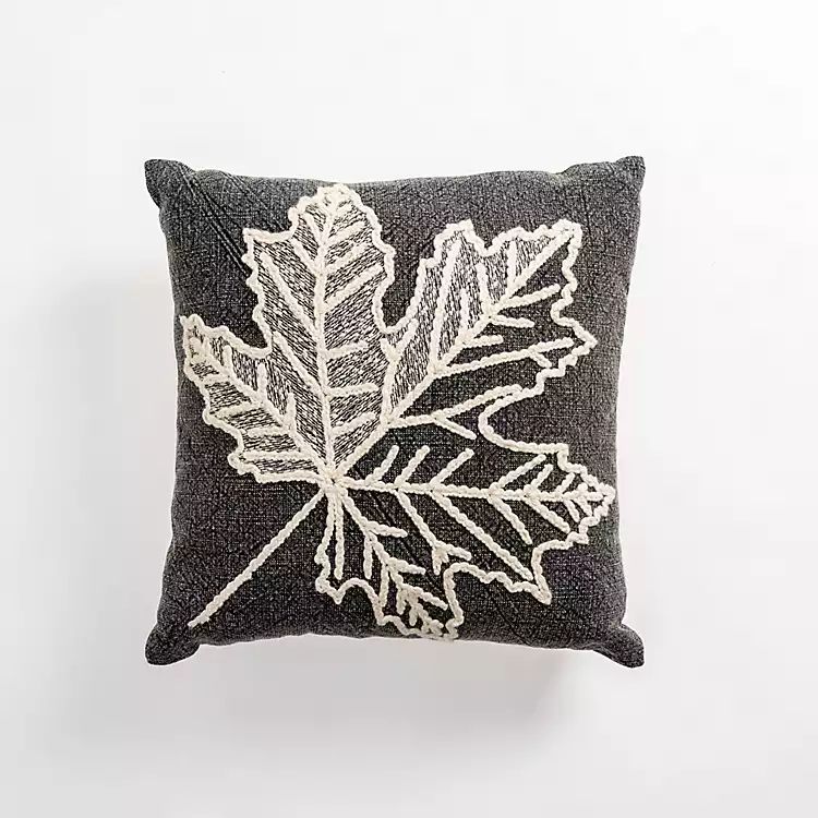 Gray Embroidered Leaf Pillow | Kirkland's Home