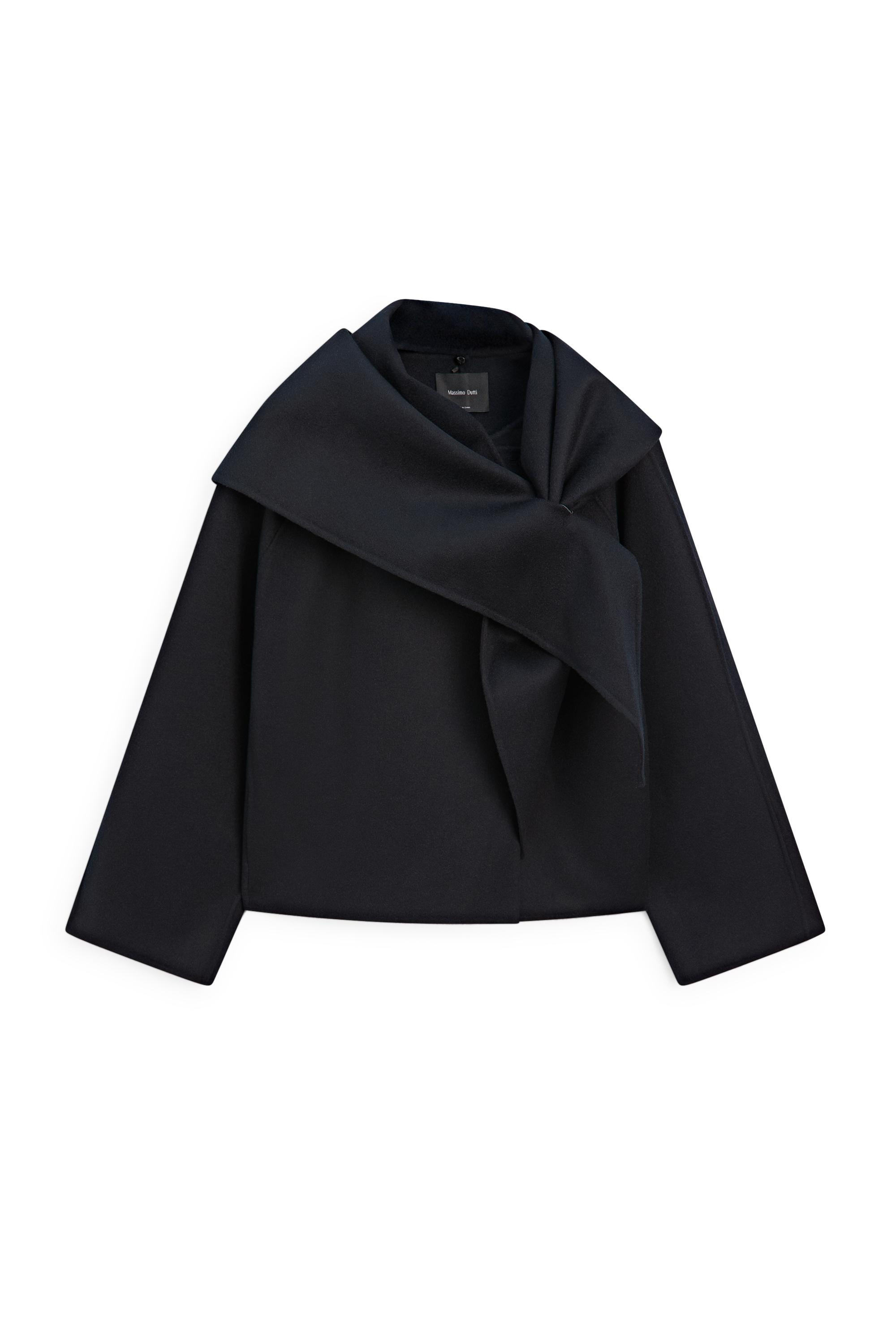 Short coat with scarf detail - NAVY BLUE | Massimo Dutti UK