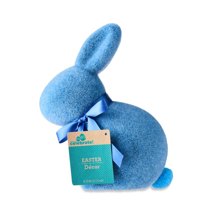 Easter Flocked Blue Bunny Decor, 9 in, by Way To Celebrate - Walmart.com | Walmart (US)