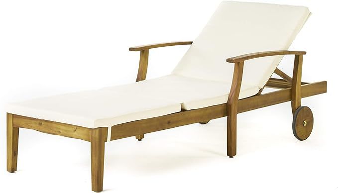 Christopher Knight Home Perla Outdoor Chaise Lounge with Water Resistant Cushion, Teak Finish / C... | Amazon (US)