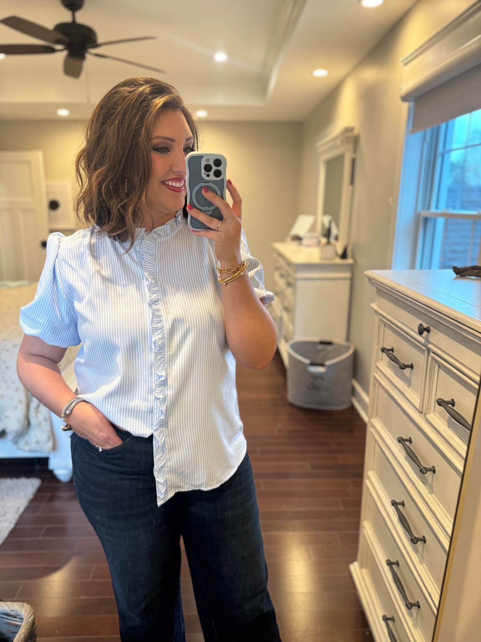 Classic detail details at a fraction of the cost, what is not to live! So many different patterns and color ways that have preppy and classic feminine detail details with this one at under $20, it’s a no-brainer for spring!

Lip details: rosewood liner and 09 shimmer gloss

#preppy #classic #momstyle #amazon #amazonfashion #blueandwhite #lookforless #grandmillenial #springfind #springcloset #blouse 

#LTKdayinmylife #LTKmomlife #LTKSaleAlert