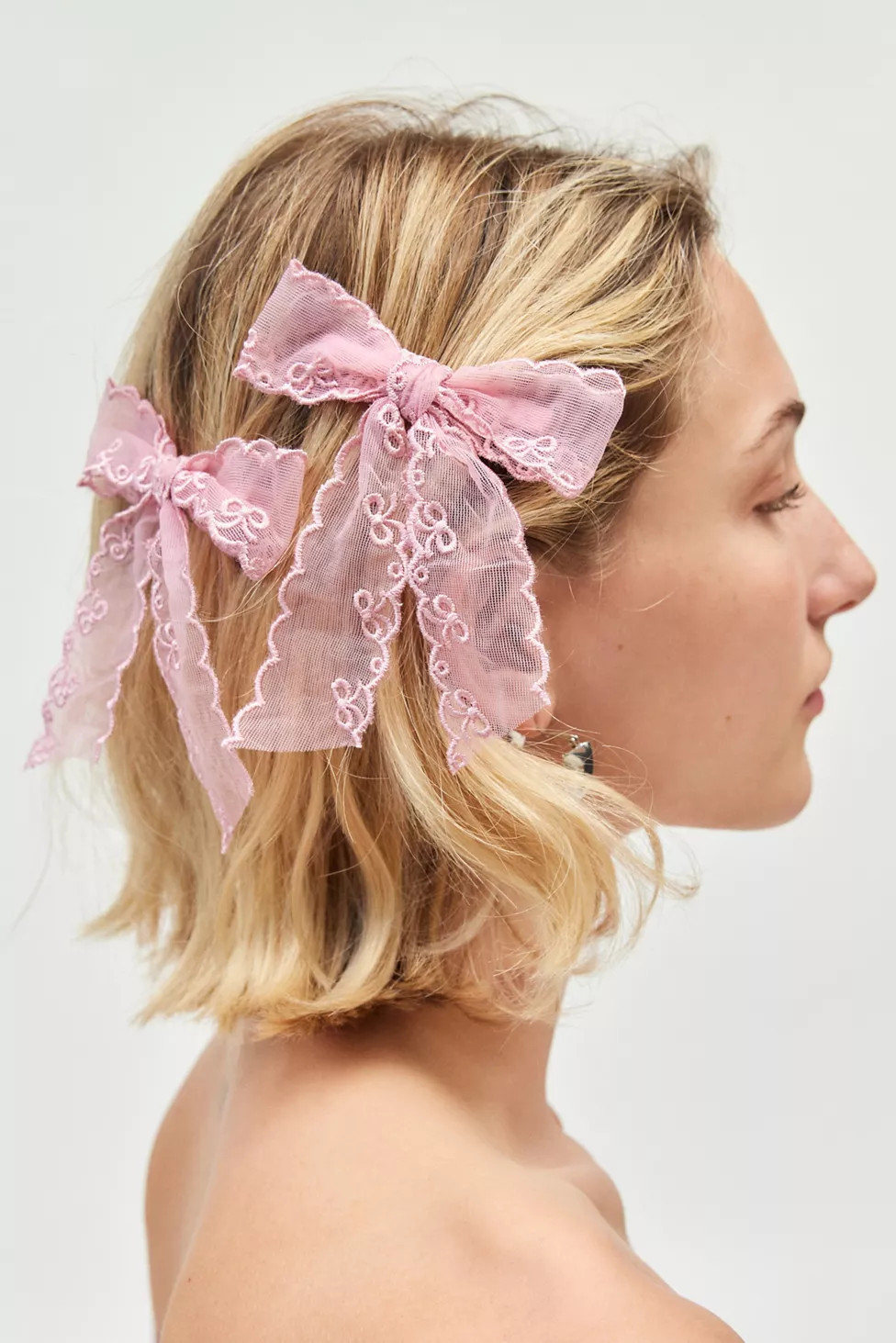Printed Lace Hair Bow Clip Set | Urban Outfitters (US and RoW)