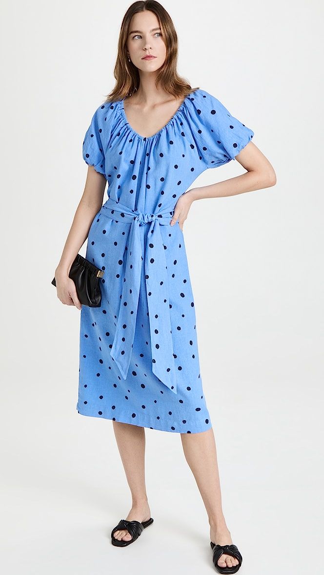 Linen Belted Dot Dress | Shopbop