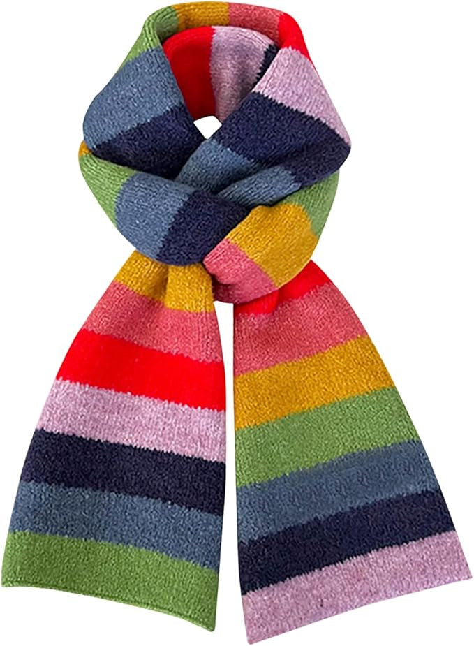 Fashion Rainbow Striped Scarf Winter Thick Knit Wool Scarves Holiday Gifts | Amazon (US)