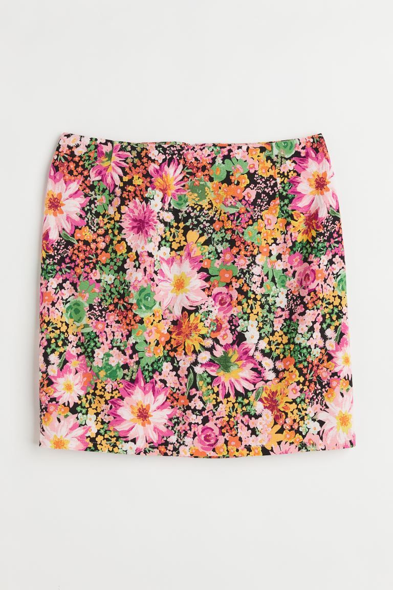 Patterned Mini Skirt - Regular waist - Short - Black/floral - Ladies | H&M US | H&M (US + CA)