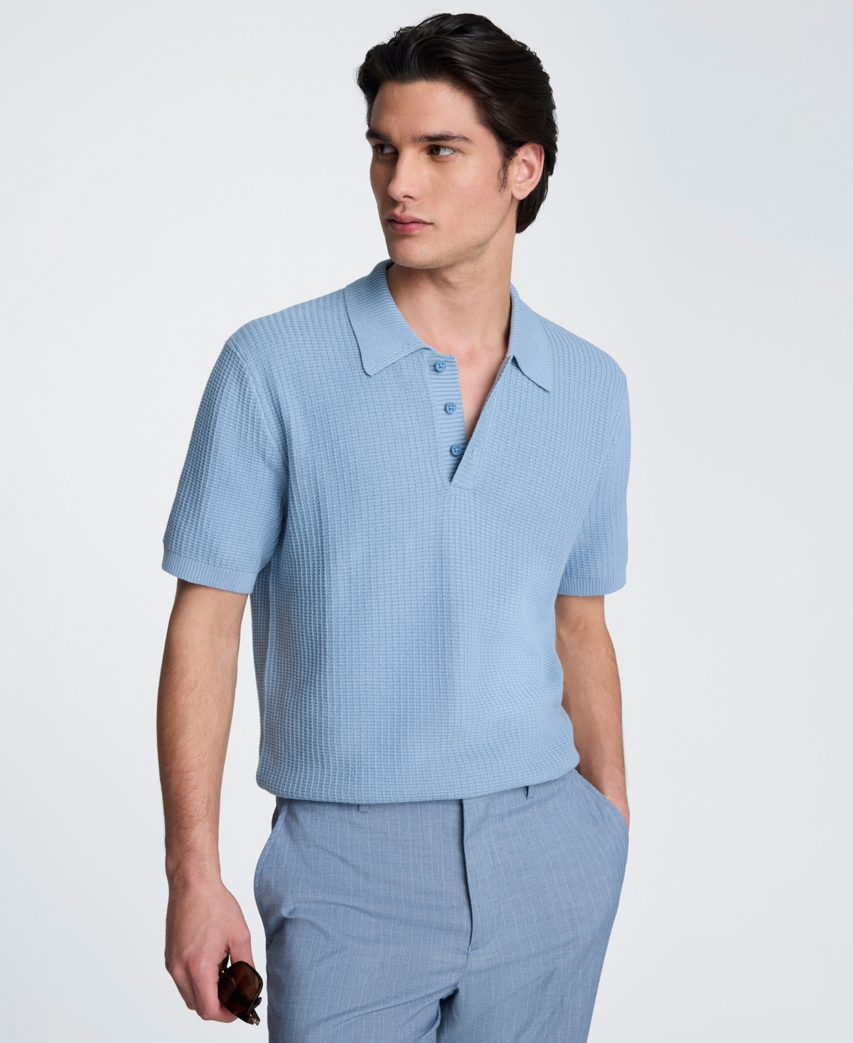 Kenneth Cole Men's Short-Sleeve Polo Sweater - Fadded Blue | Macy's