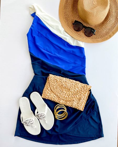 SummerSalt Sale! 30% off sitewide with code SPF30. Sidestroke swimsuit and swim skirt shown here. Super flattering style especially on a curvy frame. Excellent quality and great coverage. Size 12 shown here. Tory Burch Miller Soft sandals true to size.  J. Crew straw beach hat, Quay sunglasses, Amazon waterproof bangles, Amazon straw clutch purse

Sandals, swimsuit, summer outfit, travel outfit, beachwear, pool attire, vacation outfit ideas, resort wear, resort style, vacation style, bathing suit, curvy swimwear, swim style, straw purse, straw bag, one piece swimsuit, swimwear 

#LTKSwim #LTKMidsize #LTKTravel