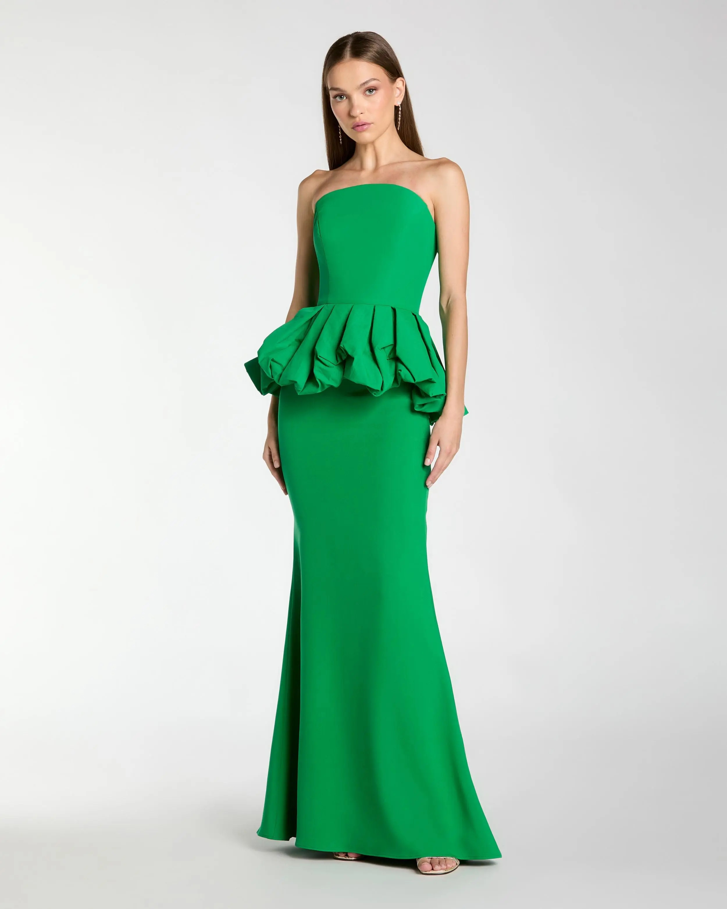 Green Strapless Peplum Trumpet Gown | Mac Duggal | Mac Duggal